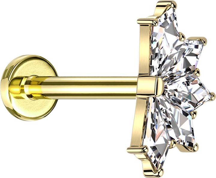 Star Piercing Micro Labret Innengewinde vergoldet Fächer vergoldet fünf Diamant Kristalle silber (ohne Messing, Titan G23)