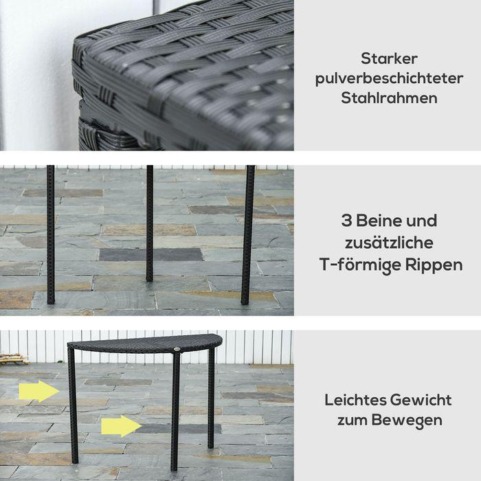 Produktbild Swisshandel24 Balkontisch Halbrunder Garten Beistelltisch aus Polyrattan und Metall, Schwarz, 100x50x74cm