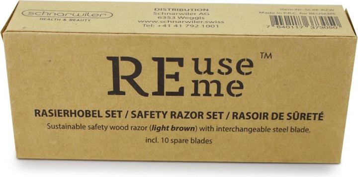 Immagine prodotto ReUseMe Rasoio in legno marrone chiaro con lama in acciaio, incluse 10 lame di ricambio