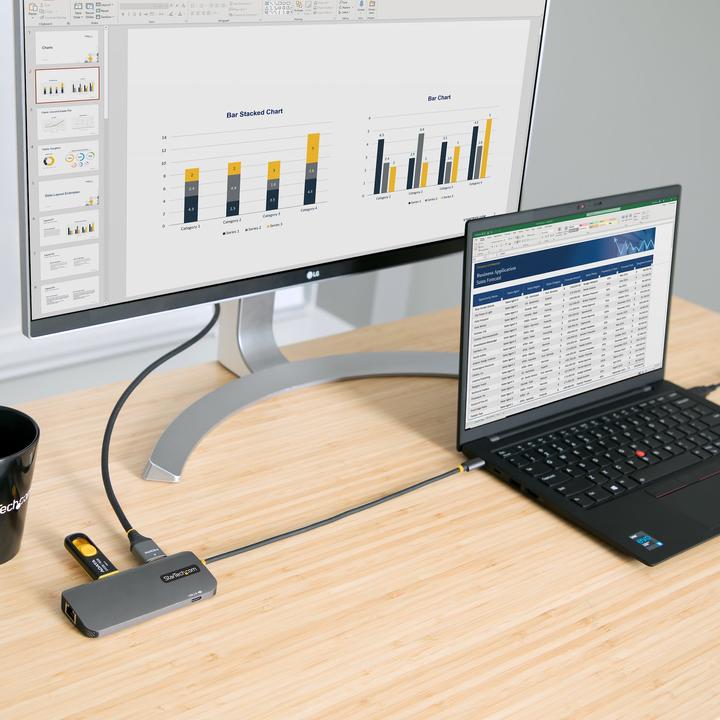 Produktbild StarTech com 127B-USBC-MULTIPORT, Verkabelt, USB 3.2 Gen 1 (3.1 Gen 1) Type-C, 100 W, 10,100,1000 Mb (USB-C, 4 Ports)