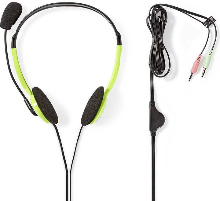 Actual product image Nedis PC Headset | On Ear | Stereo | 2x 3.5 mm | Foldable Microphone | 2.00 m | Green (Cable)