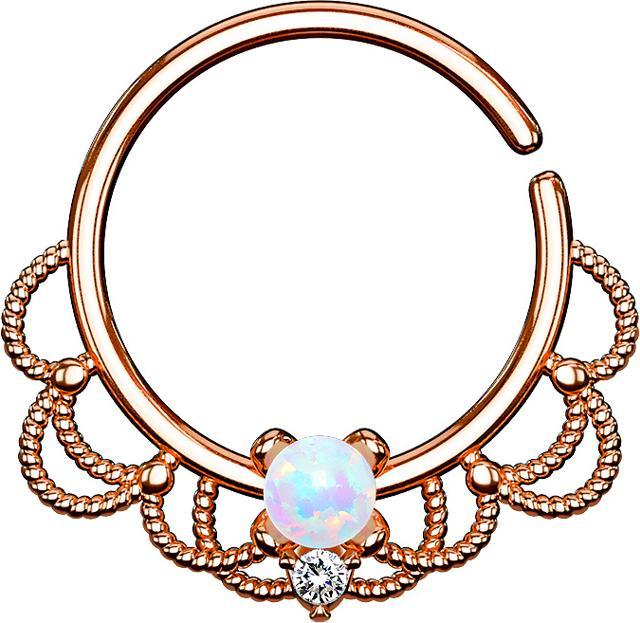 Immagine prodotto Star Piercing Anello per il setto nasale in filigrana d'oro rosa con opale bianco (Ottone)