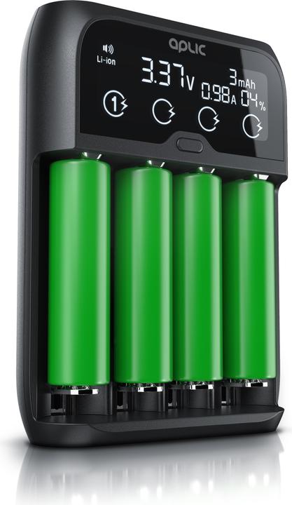 Produktbild Aplic Batterie Ladegerät 2000mA, Universal Akku Ladegerät für Li-ion, Ni-MH, Ni-Cd, LiFePo4 Akkus, Display (14500, 17500, 18500, 18650, 20700, 21700, 22650, 26500, 26650, C, A, AAA, AA, Ladegerät ohne Akku)