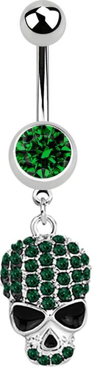 Star Piercing Banane silber mit Anhänger Schädel grün (ohne Messing, Chirurgenstahl 316L)