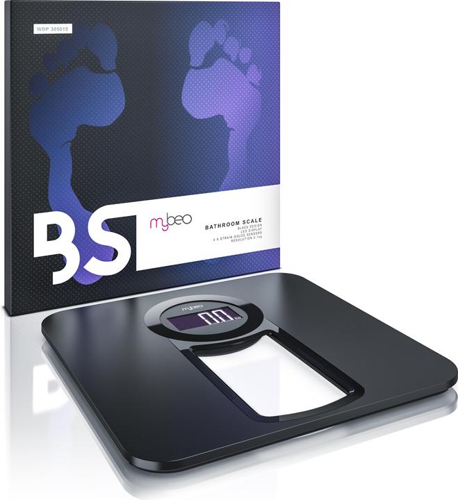 Produktbild Mybeo Digitale Körperwaage, Badezimmer Waage mit 6 mm Sicherheitsglas, Glas Personenwaage mit LCD Anzeige (150 kg)