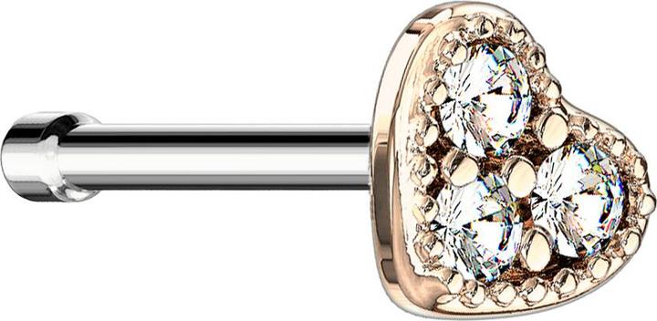 Star Piercing Nasenstecker gerade rosegold Herz Kristall silber (Messing, Chirurgenstahl 316L)