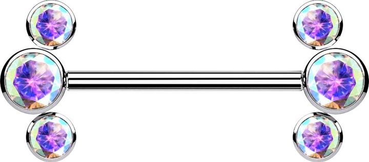 Actual product image Star Piercing Threadless Barbell silber front drei Kristalle multicolor (without brass, Titanium G23)
