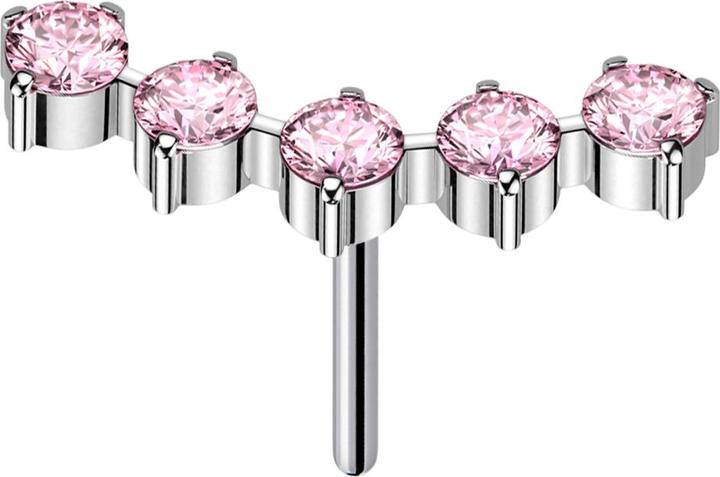 Immagine prodotto Star Piercing Threadless argento curvo cinque cristalli rotondi rosa (Titanio G23, senza ottone)