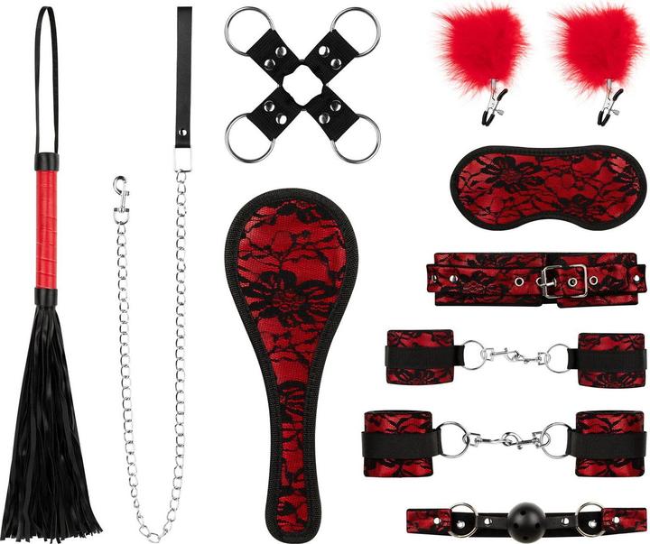Actual product image Bedroom Fantasies - Lace & Leather Look - 8 Piece Bondage Set - Red