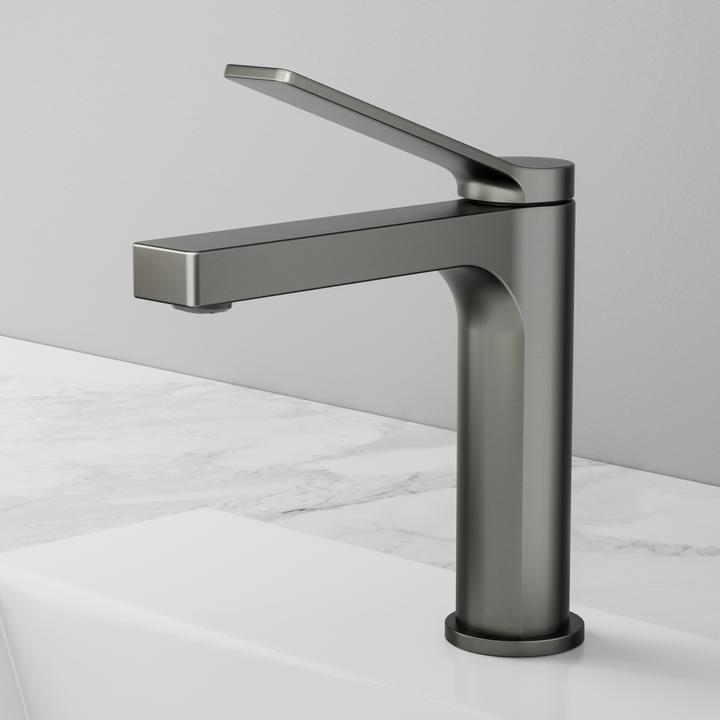 Actual product image Emke Bathroom tap, anthracite matt, mixer tap washbasin, brass, with aerator, ceramic cartridge
