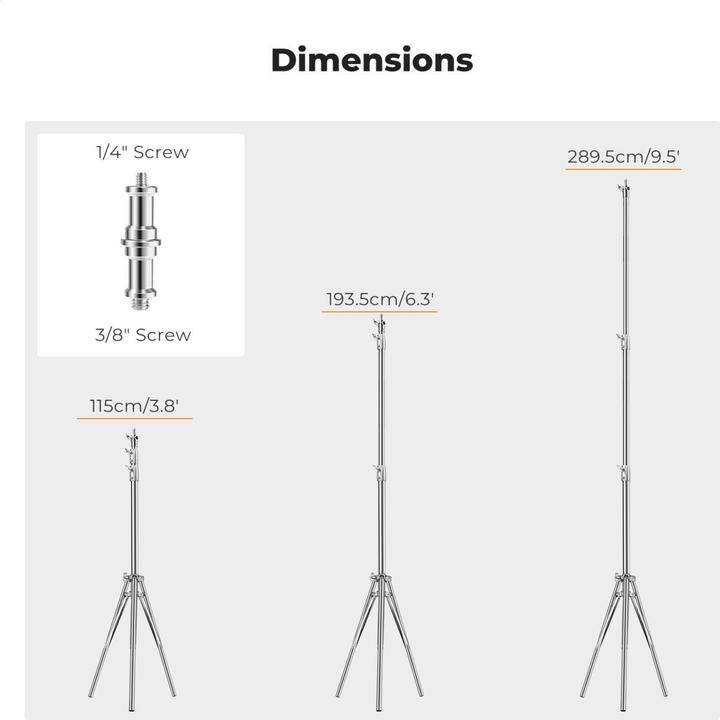 Immagine prodotto K&F Concept Supporto per luci fotografiche da 2,8 m Tampone a molla Supporto in acciaio inox per impieghi (10 kg)