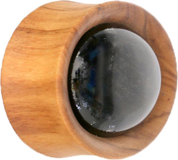 Star Piercing Flared Plug goldener Obsidian Stein aus Olivenholz (ohne Messing, Organisch, Mineralisch)