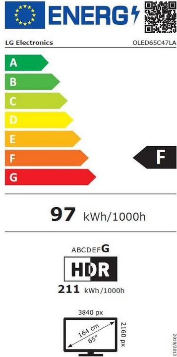 Label énergétique LG OLED65C47LA (65", C4, OLED, 4K, 2024)