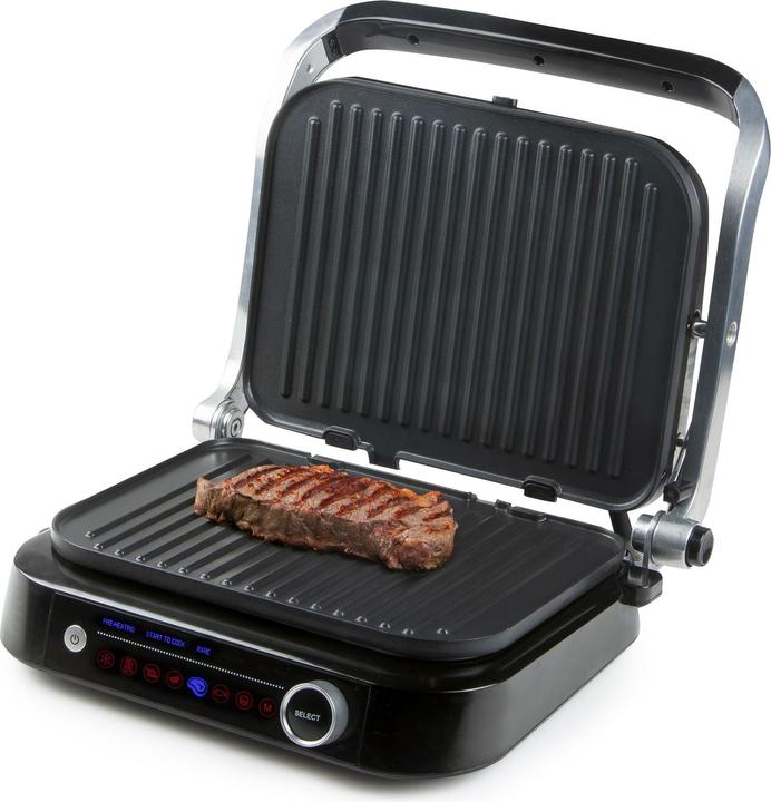Actual product image Domo Genius Electric Contact Grill Non-stick Coating, with Display Stainless Steel, Black (EU plug)