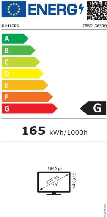 Etichetta energetica Philips Soluzione di segnaletica Q-Line 75BDL3650Q/00 (3840 x 2160 pixel, 75")