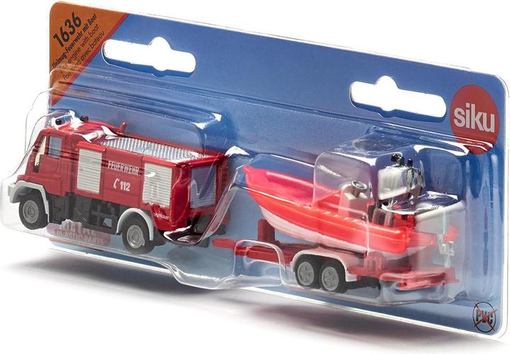 Produktbild Siku Unimog Feuerwehr mit Boot