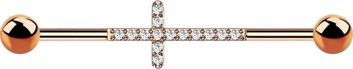 Star Piercing Barbell rosegold mit zwei Kugeln Kreuz mit Kristallen silber (ohne Messing, Titan G23)