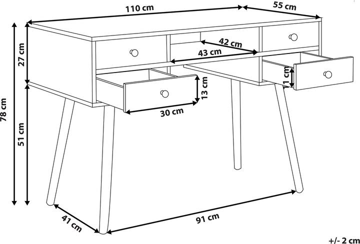 Produktbild Beliani Schreibtisch weiss 110 x 55 cm 4 Schubladen LEVIN (110 x 55 cm)
