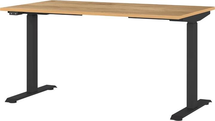 Germania JET höhenverstellbarer Schreibtisch navarra-eiche rechteckig, T-Fuss-Gestell schwarz 140,0 x (140 x 72 cm)