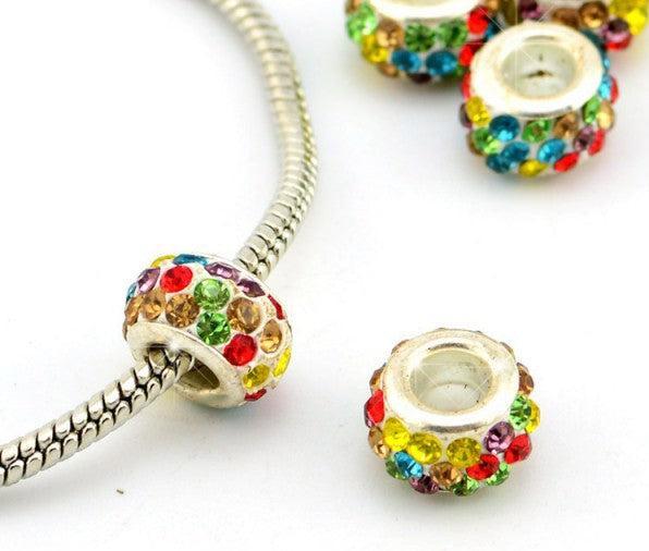 Hermex Strass Bead versilbert 925 - Silbrig bunt (925er Silber)