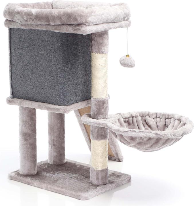 Actual product image Fudajo Cat Tree Grey w/Sisal 71.5cm Scratching Post w/Scratch Board, House, Resting Spot, Play Ball (71.50 cm, Grey)