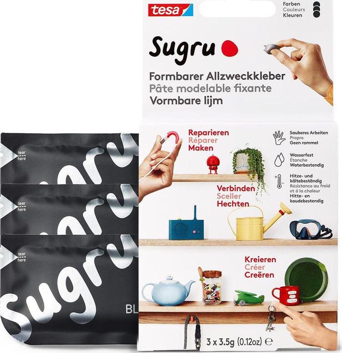 Produktbild Sugru by tesa Sugru 3x Formbarer Allzweckkleber, vielseitige Klebeknete zum Dekorieren, Kleben & Reparieren (10.50 g)