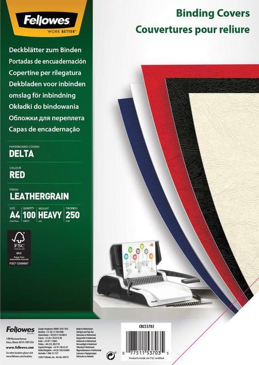 Produktbild Fellowes Delta Deckblatt mit Lederstruktur, rot