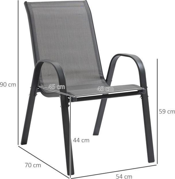Produktbild Swisshandel24 2er Set Gartenstuhl Stapelstuhl mit Armlehne Metall Mesh-Gewebe grau 70x54x90cm