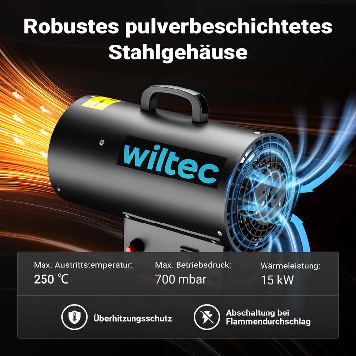 Actual product image Wiltec Gasheizgebläse 15kW Heizkanone 30W Gas Heissluftgenerator LPG Bauheizer (15000 W)