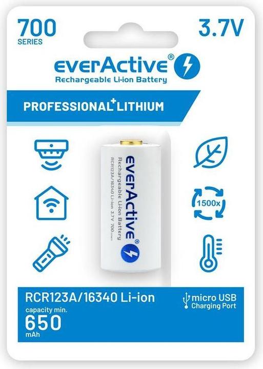 Everactive 16340 / RCR123A 3.7V 700 mAh - Akku (1 Stk., RCR123A, 650 mAh)