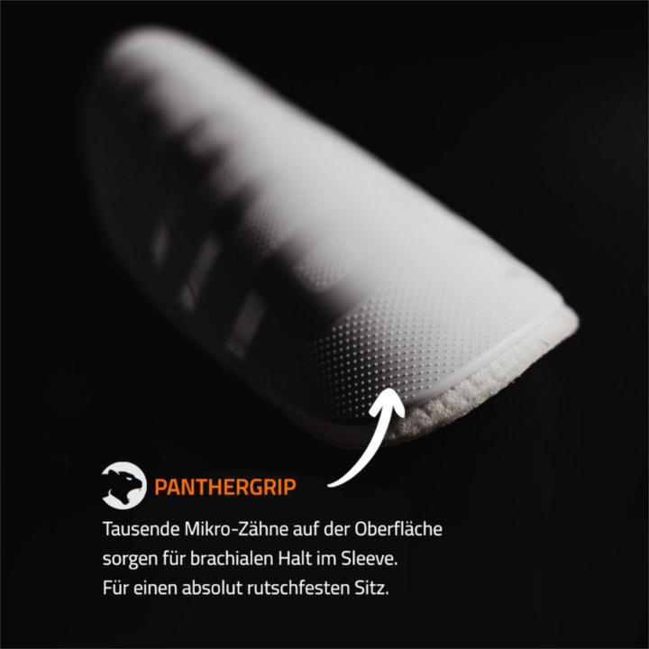 Produktbild Panthergrip Fussball Schienbeinschoner mit Anziehhilfe Weiss Grösse L (L)