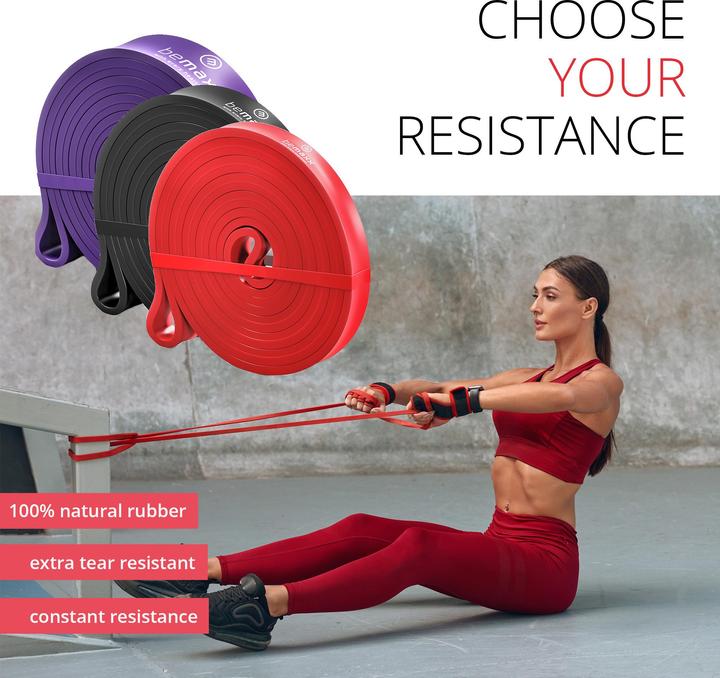 Actual product image BeMaxx Fitness Pull-Up Band Set of 3, (Red, Black, Purple)