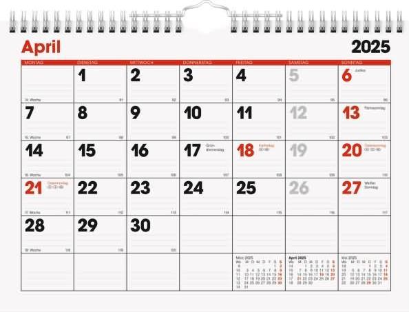 Productafbeelding Maandkalender model 701 A4 liggend 2025 (Duits)