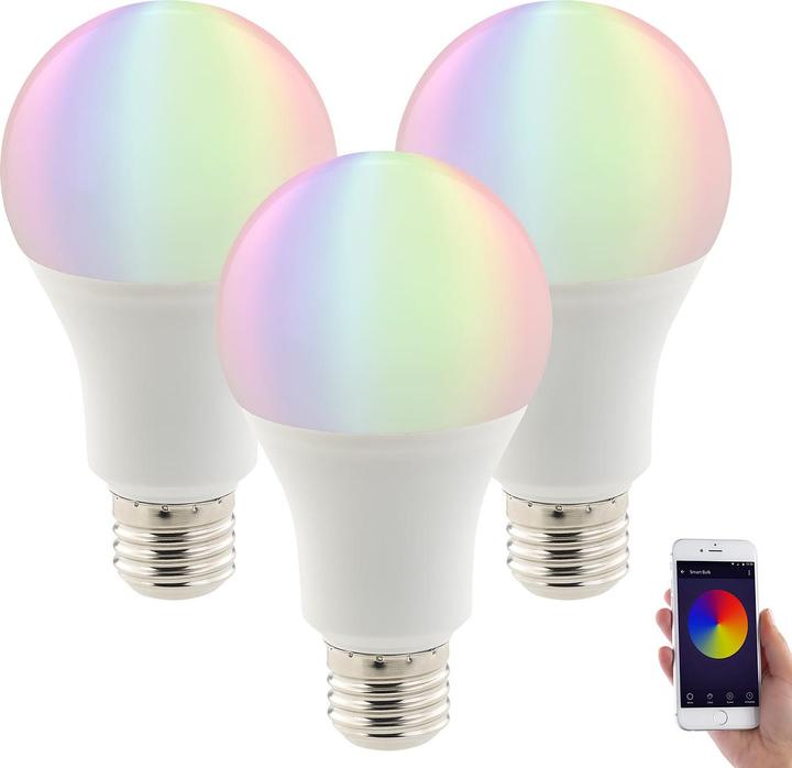 Produktbild Luminea 3er-Set WLAN-LED-Lampen, Amazon Alexa & Google Assistant kompatibel (E27, 10 W, C)
