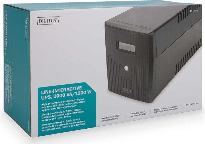 Produktbild Digitus Line Interactive USV 2000VA/1200W schwarz mit LCD 4xSchuko RJ11/RJ45 1xRS232 1xUSB AVR H205xB397x... (2000 VA, 1200 W, Line-Interaktiv USV)