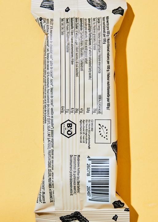 Nutritional values and ingredients KoRo Organic oatmeal bar with peanut and chocolate (Peanut chocolate, 15 pcs., 900 g)