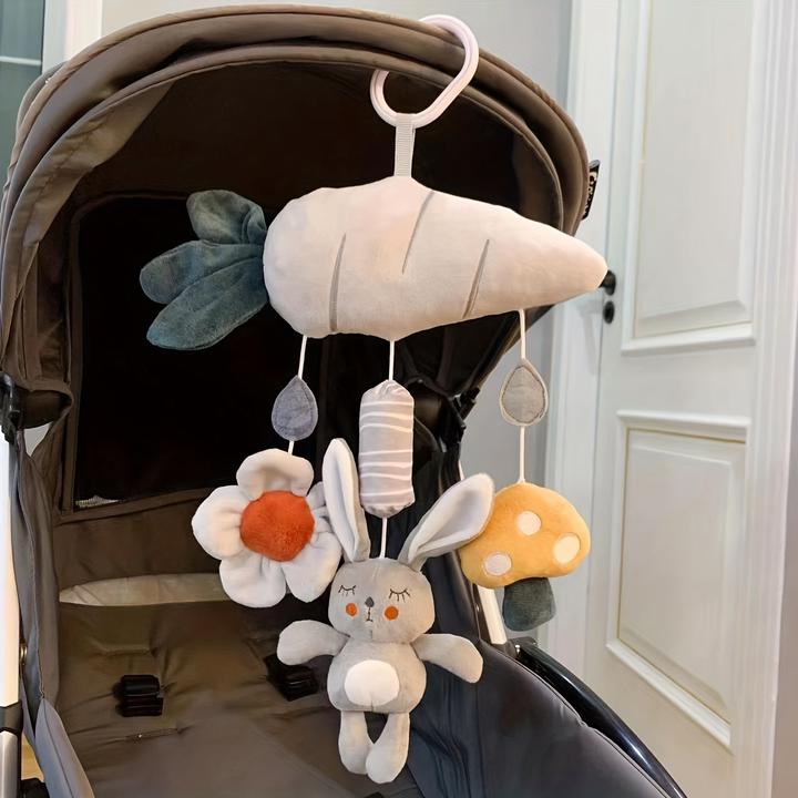 Activity Board Entzückendes Plüschtier-Windspiel mit Quietsche und Papier für Baby-Autositz, für Kinderwagen und