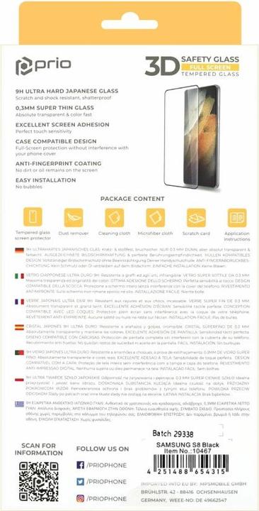 Image du produit prio Verre de protection d'écran 3D pour Samsung S8 noir (1 pièce(s), Samsung Galaxy S8)