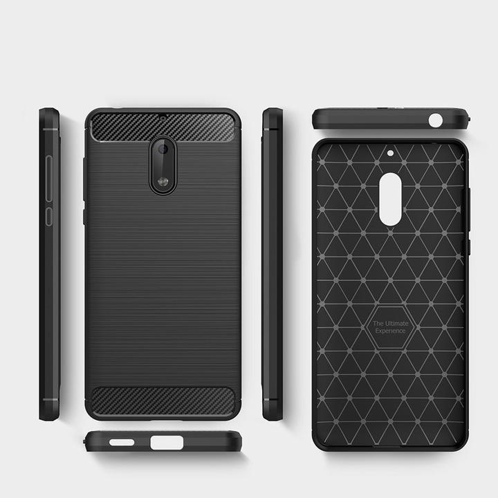 Actual product image König Design Nokia 6 TPU Mobile Case Carbon Fiber Optic Brushed Protective Cover Frame Black (Nokia 6)