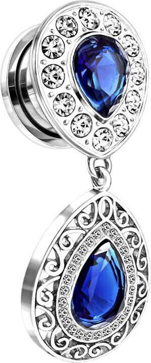 Star Piercing Flesh Plug Tropfen Kristalle mit Anhänger (Messing, Chirurgenstahl 316L)