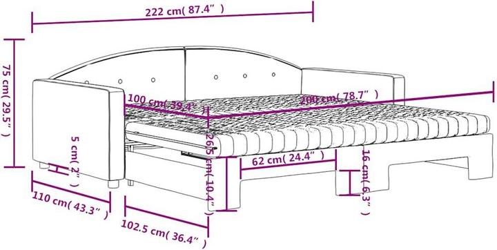 Produktbild VidaXL Tagesbett Ausziehbar Matratzen Schlafsofa Bett Dunkelgrau 100x200 cm Samt (100 x 200 cm)