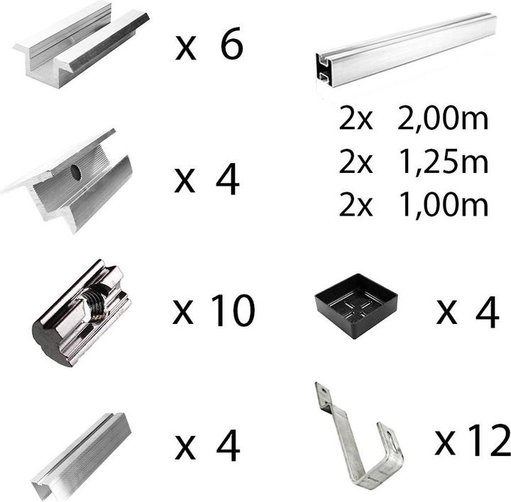 Actual product image Offgridtec Mounting kit with plain tile roof hooks for pitched roof mounting 4 solar panels Frame height 35mm (Solar system mounting material)