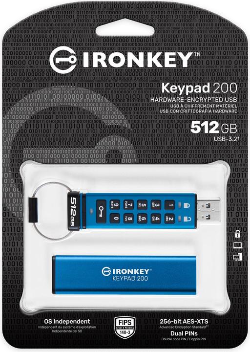 Actual product image Kingston Stick IronKey Keypad 200 512GB secure (512 GB, USB-A)