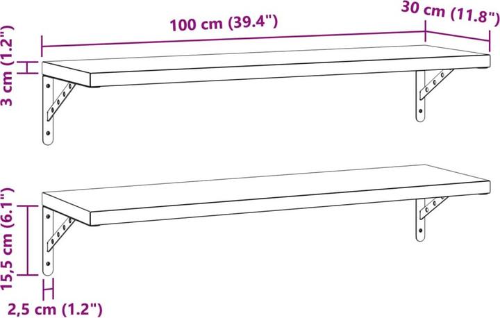 Actual product image VidaXL Wall shelves 2 pcs. 100 x 30 cm Noble