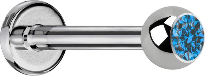 Star Piercing Labret silber mit Kugel Kristall hellblau (ohne Messing, Titan G23)