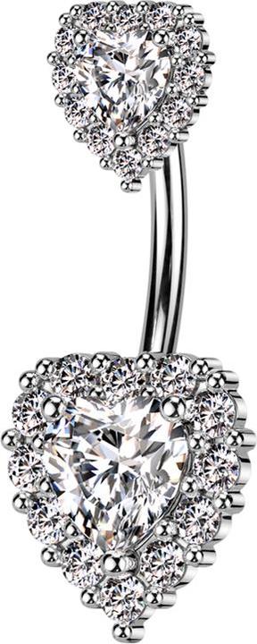 Star Piercing Banane silber mit zwei Herzen Kristall silber (Messing, Chirurgenstahl 316L)
