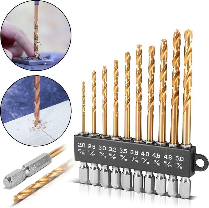 Produktbild Stahlwerk Universal Spiralbohrer Set 2-5 mm mit Sechskant-Schaft 10-teilig (2, 2.5, 3, 3.2, 3.5, 4, 4.5, 4.8, 3.8 mm, 5 mm)