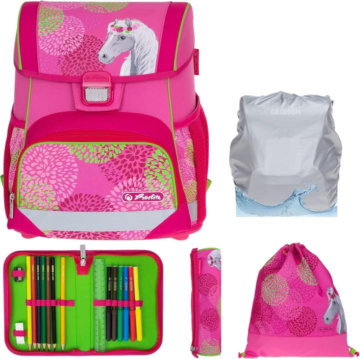 Actual product image Herlitz Loop Plus 5-teiliges Schulranzen-Set mit Regenhülle, Bloomy Horse (16 l)
