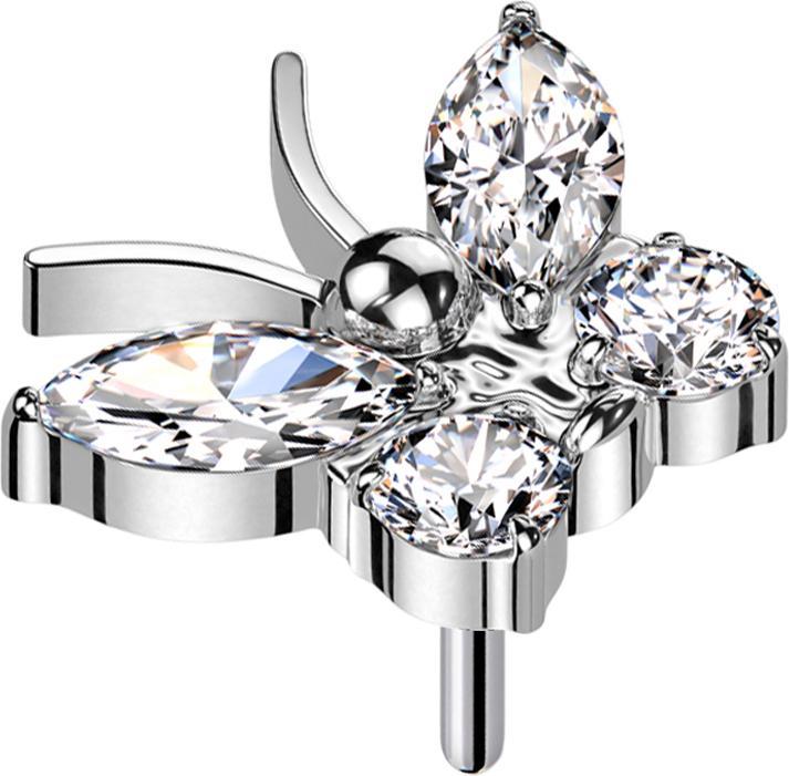 Star Piercing Threadless Schmetterling silber Kristalle silber (Titan G23, ohne Messing)