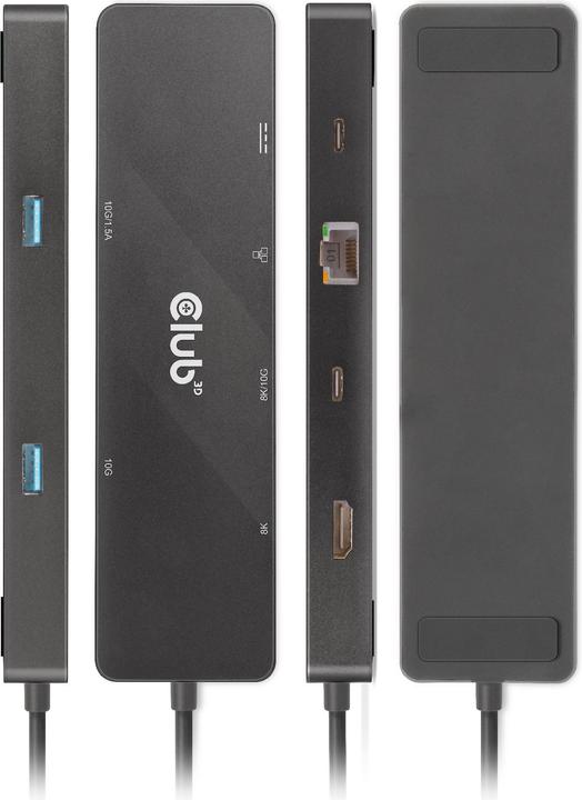 Productafbeelding Club 3D Club3D USB-C Dock > HDMI/USB-C(8K)/2xUSB/USB-C(PD100W)/RJ45 detailhandel (USB-C, 6 Havens)